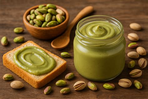 Vasetto di crema al pistacchio siciliano con pistacchi intorno