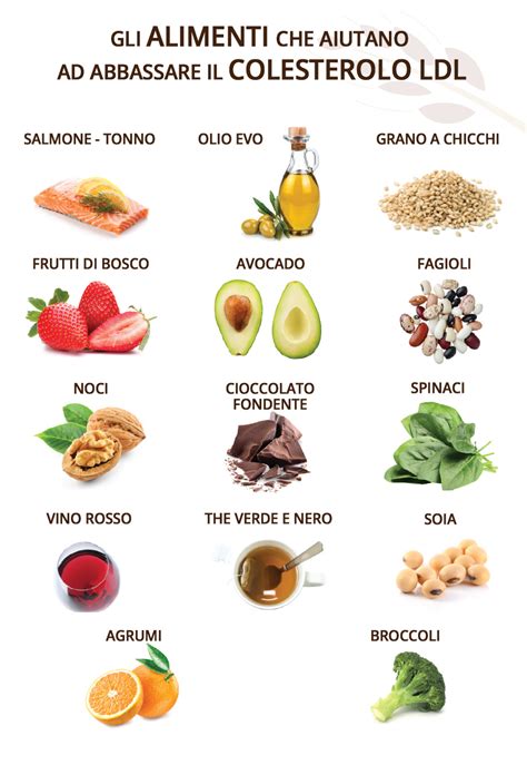 Tabella comparativa di alimenti ricchi e poveri di colesterolo HDL/LDL