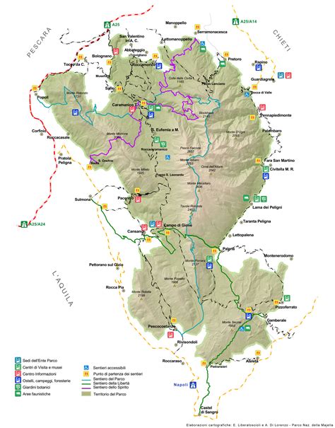 Mappa del Parco Nazionale della Majella con evidenziate le aree di interesse botanico