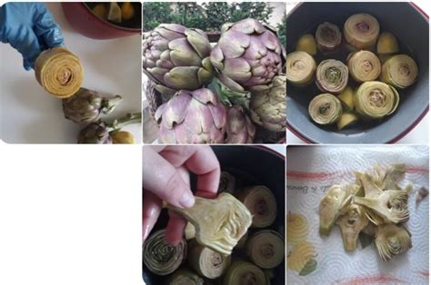 illustrazione dettagliata della pulizia e del taglio dei carciofi