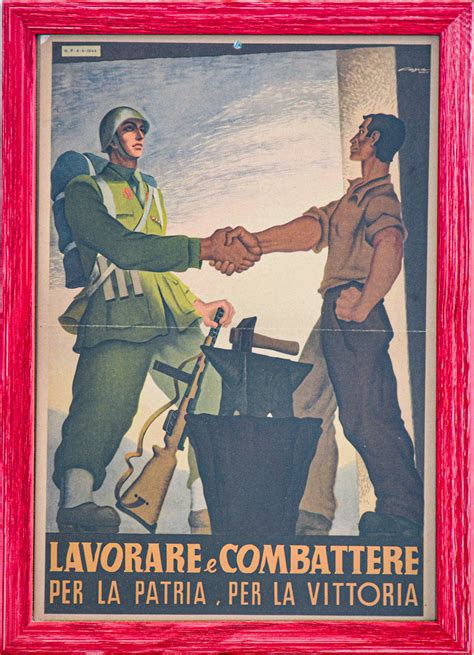Manifesto di propaganda fascista con slogan patriottico.