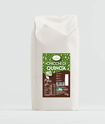 immagini di chicchi di quinoa crudi e cotti, con un'etichetta che indica 