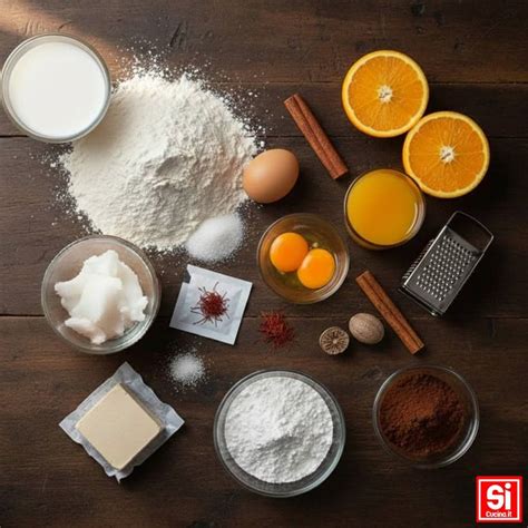ingredienti per la ciambella disposti su un piano di lavoro