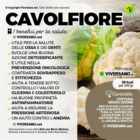 infografica sui benefici nutrizionali del cavolfiore