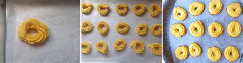 Formazione dei biscotti di meliga con la sac à poche su carta da forno.