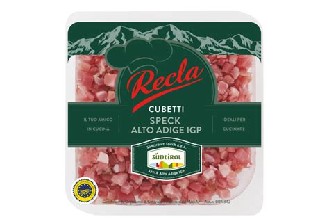 infografica che mostra le diverse forme di taglio dello speck: cubetti, listelli, julienne