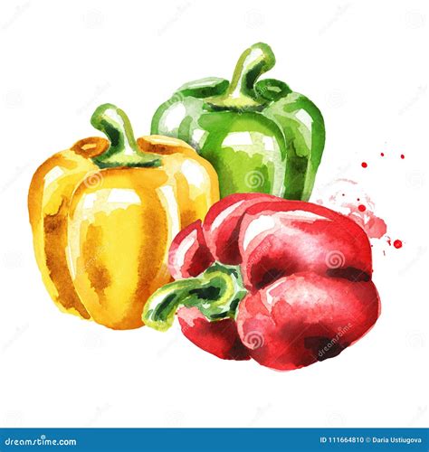 illustrazione di peperoni rossi, gialli e verdi con diverse forme