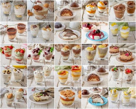 Varie opzioni di dolci al cucchiaio in monoporzione, dai più cremosi ai più fruttati