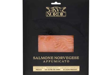 Immagine di una confezione di salmone affumicato KV Nordic
