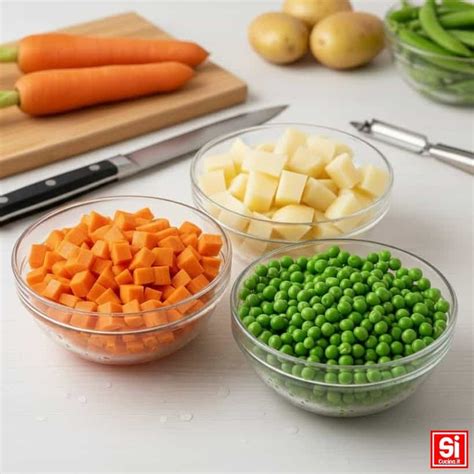 composizione di verdure fresche tagliate a cubetti per minestra