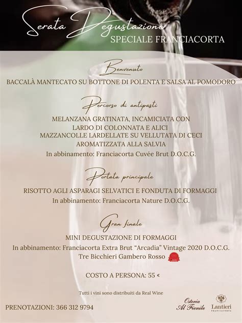 Menu speciale della serata di degustazione