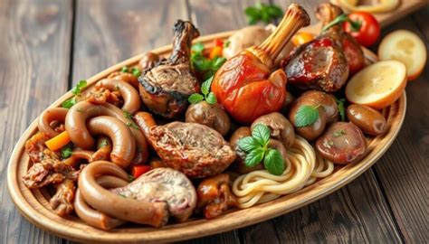 Composizione di varie frattaglie di vitello pronte per la preparazione