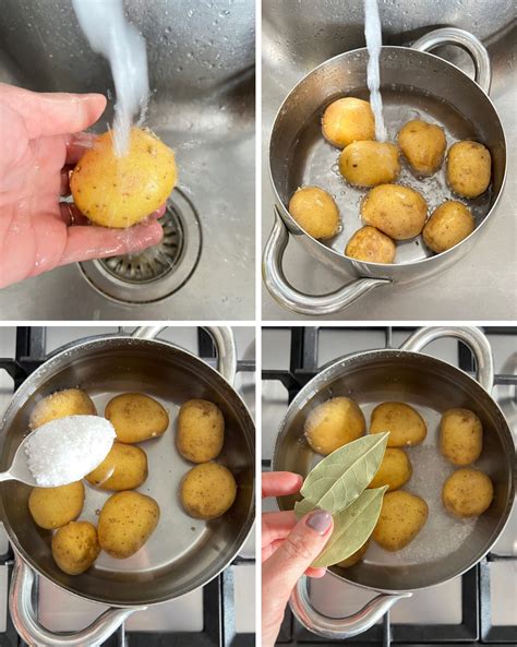 Patate bollite su un tagliere pronte per essere schiacciate