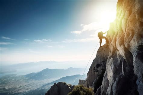 Illustrazione di una persona che scala una montagna, simbolo di raggiungimento di obiettivi.