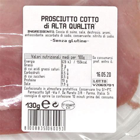 etichetta di prosciutto cotto di alta qualità con ingredienti semplici