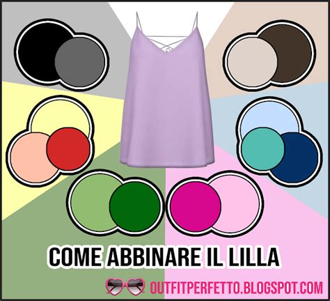 Schema di abbinamenti cromatici per lo sfondo lilla pastello con altri colori e materiali d'arredo.