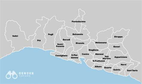 Illustrazione che mostra la mappa di Genova con evidenziati i quartieri delle focaccerie menzionate.