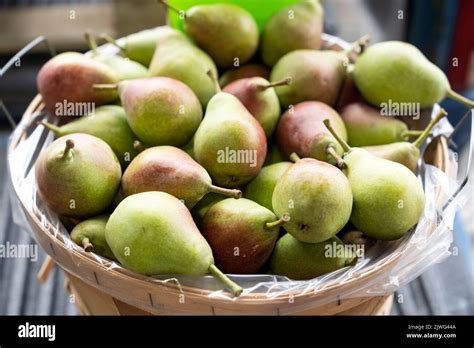 Immagine di pere fresche su un cesto.