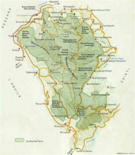 Mappa del territorio di Caprafico e del Parco Nazionale della Maiella