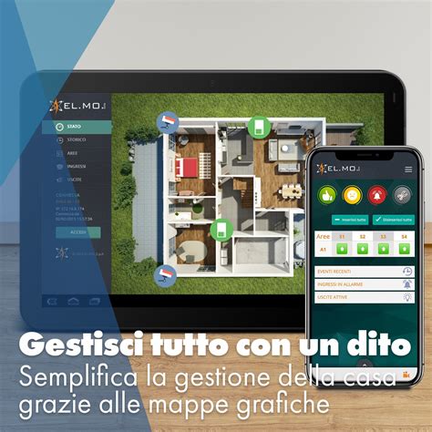 Interfaccia dell'app e-Connect che mostra la gestione di più impianti e aree