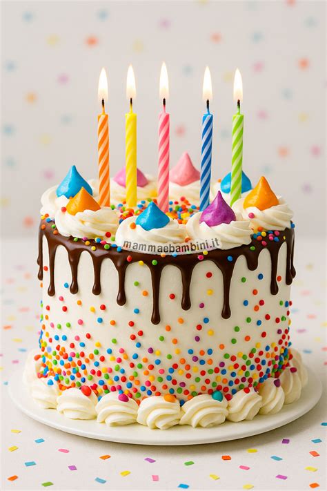 Una torta di compleanno decorata con candeline scintillanti e colorate.