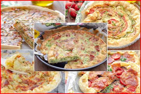 Varietà di torte salate colorate con verdure di stagione.