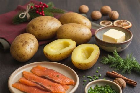 Immagine degli ingredienti principali per le patate ripiene al salmone