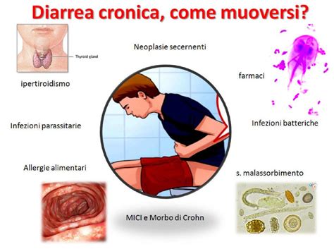 Schema che illustra le diverse cause di diarrea: batteri, virus, parassiti, intolleranze alimentari