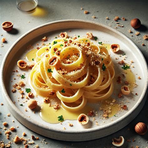 piatto di pasta mantecato con crema di nocciole