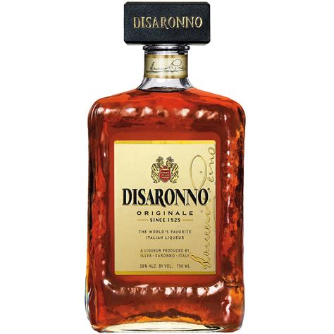Bottiglia di Amaretto Disaronno con sfondo sfocato di Saronno