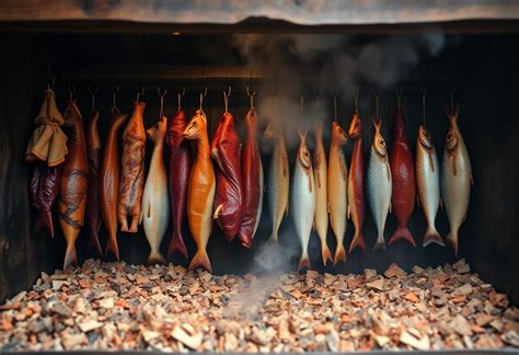 Schema dei diversi tipi di legno per affumicatura e i loro abbinamenti con carni e pesci.