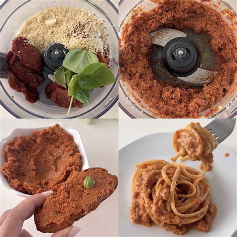 Immagine di un food processor con ingredienti per il pesto di pomodori secchi