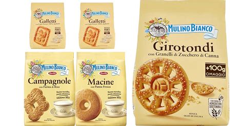 Collage di immagini di confezioni storiche di biscotti Mulino Bianco.