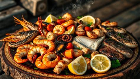 Piatto di tapas miste (pesce e carne) artisticamente presentato