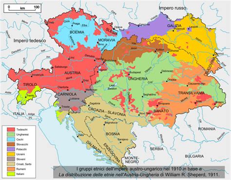 Mappa storica dell'Impero austro-ungarico, evidenziando la Boemia.