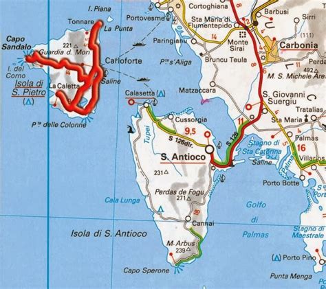 Mappa della Sardegna con focus sull'isola di San Pietro e Carloforte