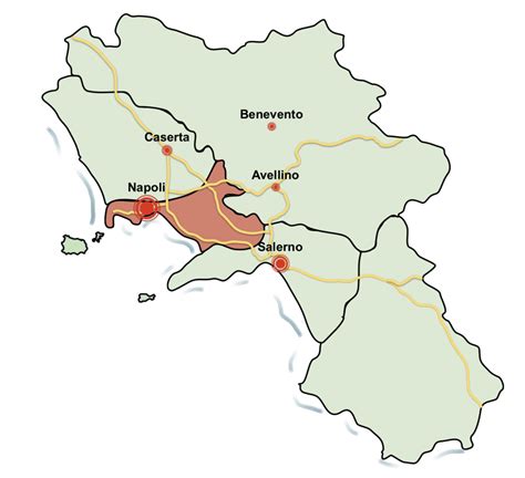 Mappa della regione Agro Sarnese-Nocerino in Campania, evidenziando l'area di coltivazione del pomodoro San Marzano.