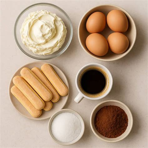 Ingredienti per la torta Tiramisù: savoiardi, caffè, mascarpone, cacao