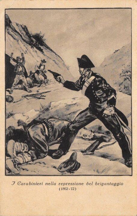 Illustrazione d'epoca di Carabinieri impegnati nella repressione del brigantaggio