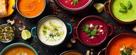 un collage di diverse zuppe colorate e invitanti