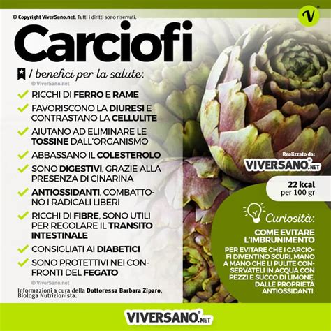 Infografica sui benefici nutrizionali del carciofo
