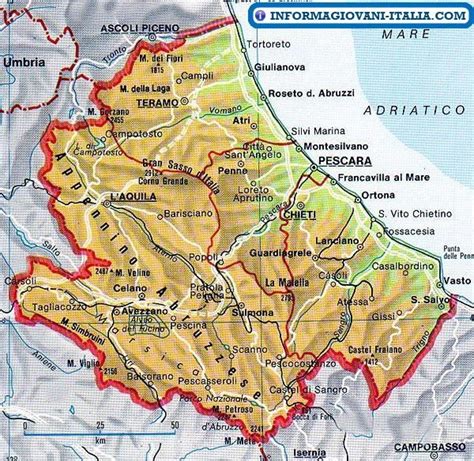 Mappa dell'Abruzzo con evidenziata l'area di produzione del Salame Aquilano