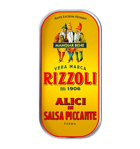 Scatola di latta con il logo Rizzoli e l'immagine della salsa piccante
