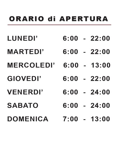 Grafico a barre che mostra gli orari di apertura settimanali della caffetteria.