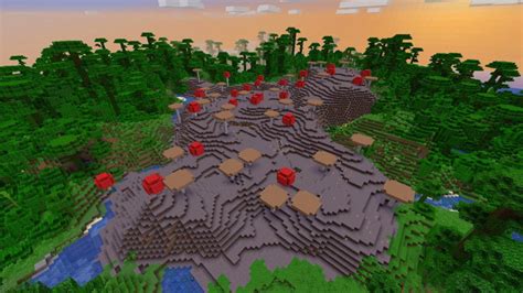 Fotografia di un'isola dei funghi con Mooshroom in Minecraft.