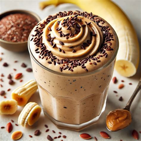 Immagine di ingredienti per un frullato proteico al cacao.