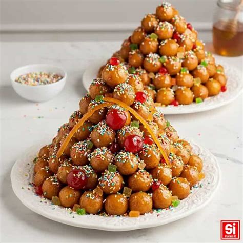 Composizione di Struffoli napoletani decorati con canditi e confettini colorati