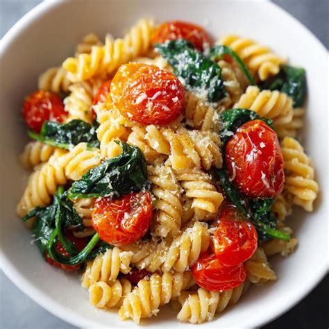 Ingredienti base per la pasta con spinaci e pomodorini: tagliatelle, spinaci, pomodorini, formaggio spalmabile, olio d'oliva, parmigiano, sale e pepe.